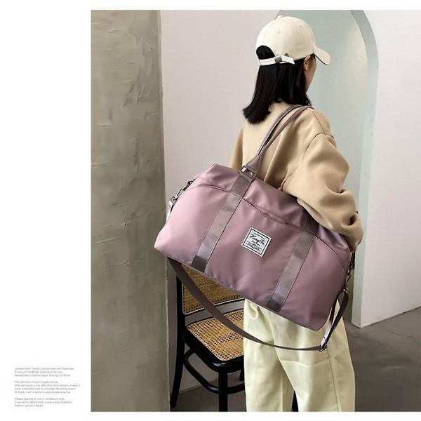 Reiseveske støvtett stor kapasitet nylon tørr/våt separasjon duffelbag for kvinner (mørk rosa)