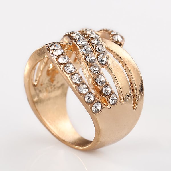 Lyxig 9k guldpläterad legering fingerband med strass inlägg ring smycke gåva US 9