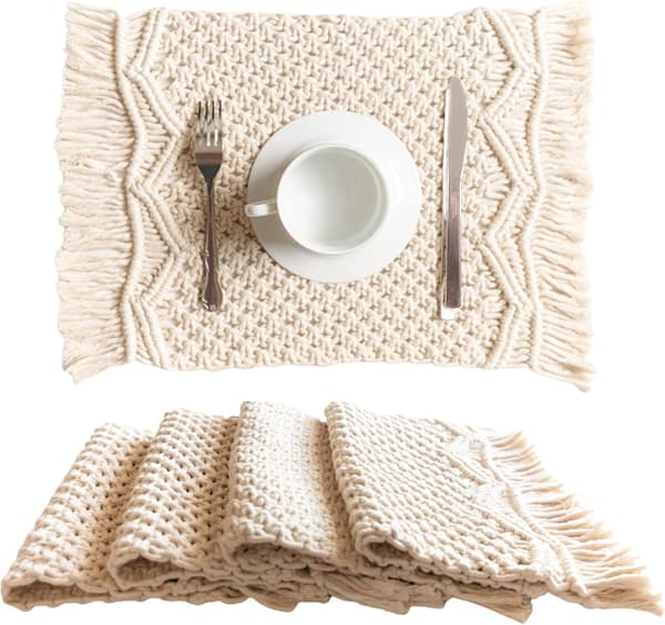 Makramee-tablettien setti, 4 kpl - Käsin kudotut boho-tabletit - Moderni