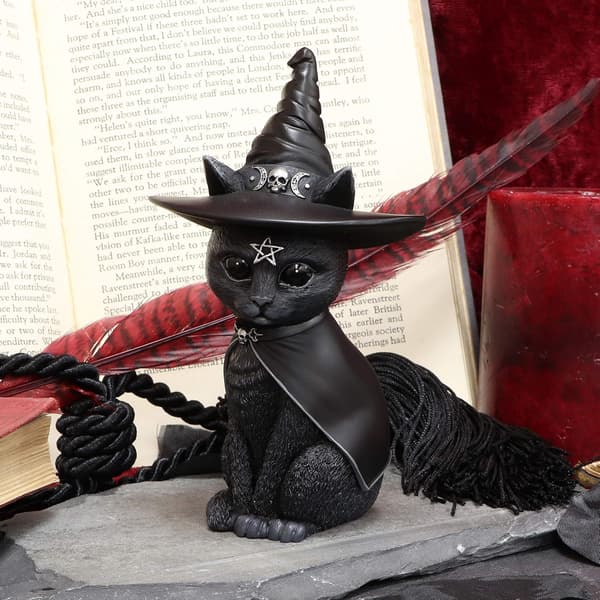 Okkult Kat Figur Heksehat, 13,5 cm, Sort