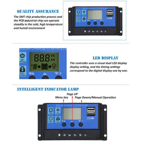 10-100A LCD solcellecontroller, automatisk identifikation (60A)