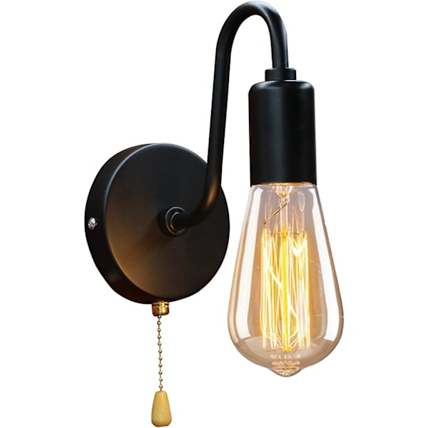Retro Vegglampe med Bryter, Retro Industriell Vegglampe med Trekkbryter, E27 Sokkel Metall Vegglampe for Soverom