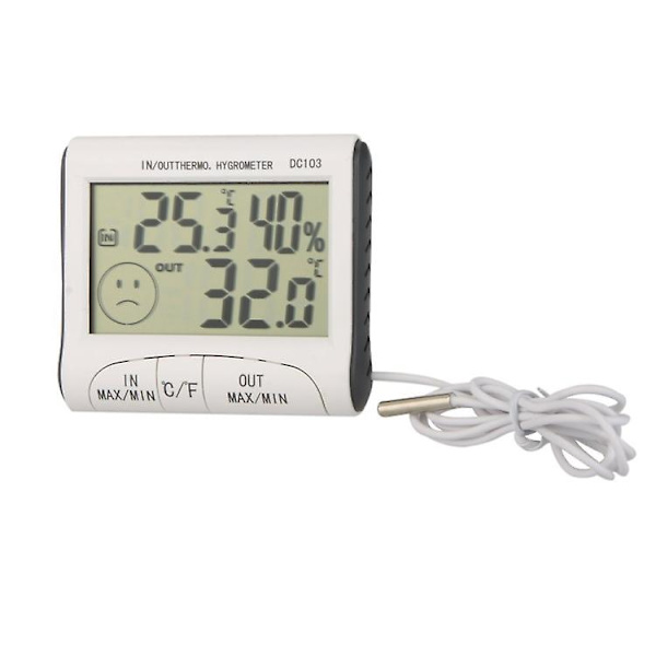 LCD Digital Termometer Hygrometer Hygrometer Och Trådbunden Temperatur Med Extern Sensor Vit