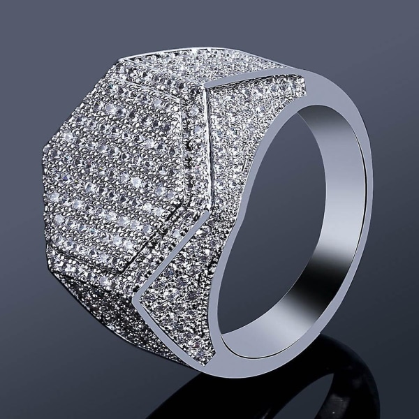 Moderne geometriske ringe til mænd kobber guld sølv farve Iced Out Bling Micro Pave Cubic Zirconia Ring Hip Hop Charms Smykker Gold