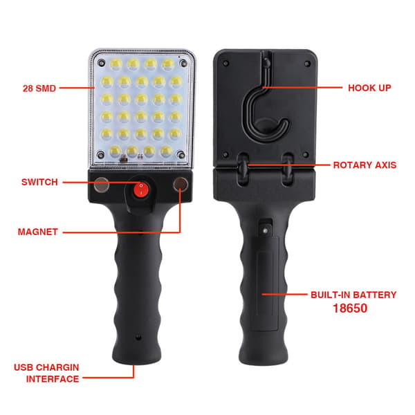 1 stk 28LED arbeidslys USB-oppladbar tilgangslykt