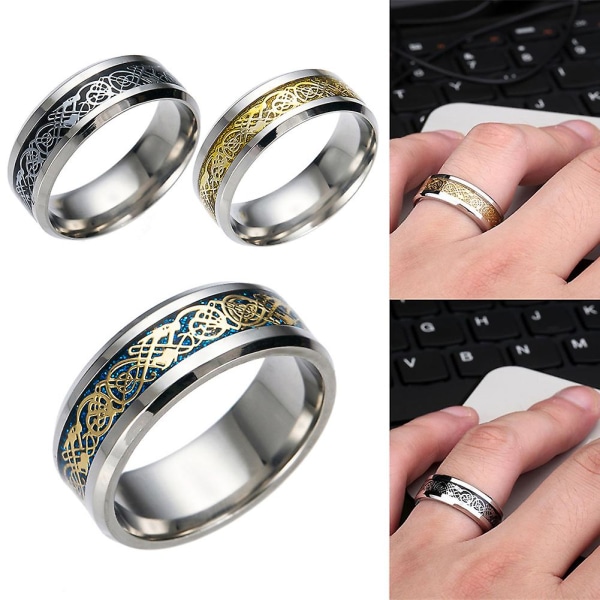 Stilig herretitanstål glatt overflate giftering finger ring smykker gave Black and Silver US 10