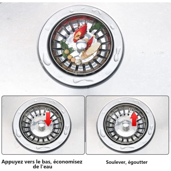 Diskbänkspropp, diskbänksfilter i rostfritt stål, universal diskbänkspropp (84 mm)