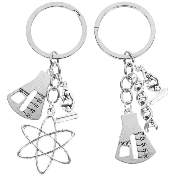 2 Pcs Dna Chemical Mlecular Keychain Microscope Decorative Hanging Keyring Measuring Cup Key Holder Graduation Gift For Teacher Student Friends