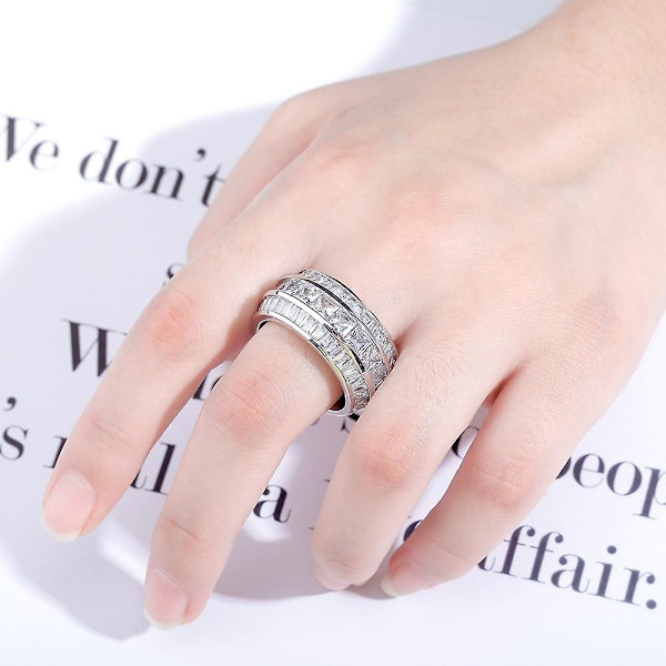 Hip Hop Baguette Zirkonringar Kopparmaterial Ring Guld Silver Färg Iced Out Kubisk Zirkonia Mode Smycken Gold