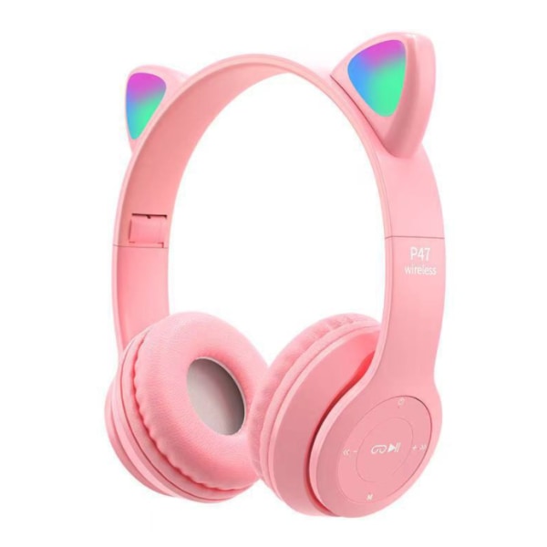 Cat ears LED blinkande ljus trådlösa hörlurar, musik spelkort hörlurar (rosa),