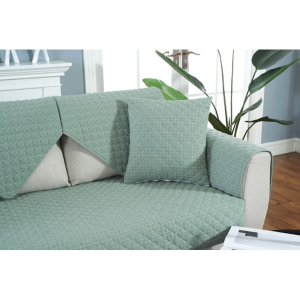 Moderne og enkel vævet vasket bomulds sofa pude, stof anti-slip læder sofa betræk pude (Ternet grøn, 90*160CM)
