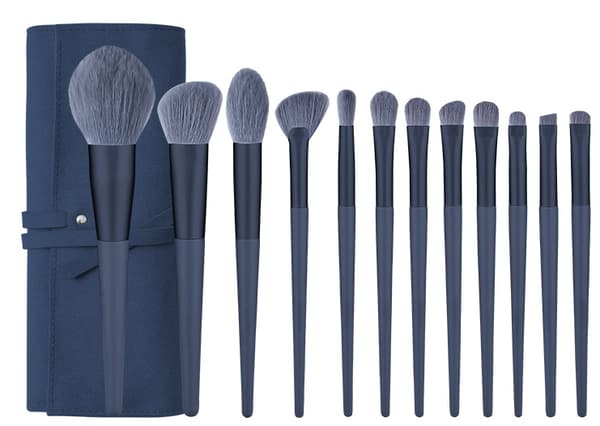 Skønhedsværktøjer 10 makeupbørster, røgblå børste + taske,