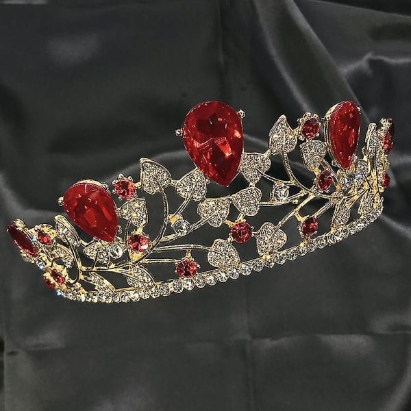 Jeweled Crowns Vackra Headpiece Bröllop Crown Bröllop Tiaras Håraccessoarer för bal födelsedag Red