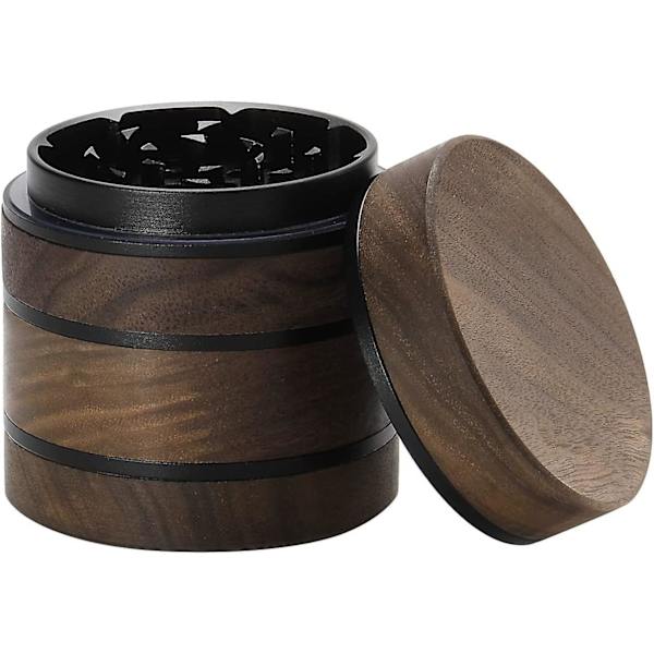 Premium Grinder Træ Krydderi Mølle Pollenopsamler Med Magnetisk Låg Og 4 Stykke 2,5 Tommer Pollenopsamler (sort)