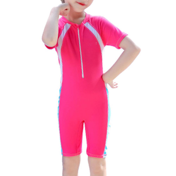 Flickor och pojkar en del baddräkt barn vatten sport kort baddräkt solskydd badkläder barn konservativa en del baddräkt Rose Red XL