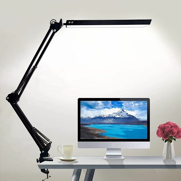LED-skrivebordslampe med klemme 3-farget arkitektlampe med svingarm skrivebord