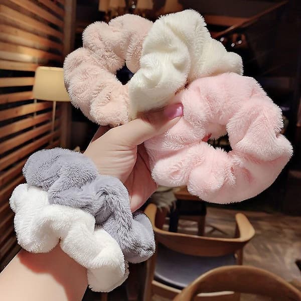 Bløde plys hår scrunchies pandebånd elastiske søde hårbånd bløde hårvenlige hestehaleholder til piger Pink