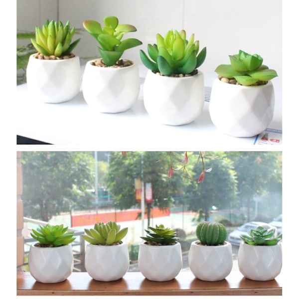 4 stk. Simulerede Mini Sukkulenter i Potter, Grønne Planter i Potter (PAT11)