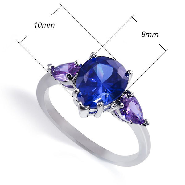 Mode Kvinnor Falsk Safir Ametist Finger Ring Bröllop Fest Smycken Present US 10
