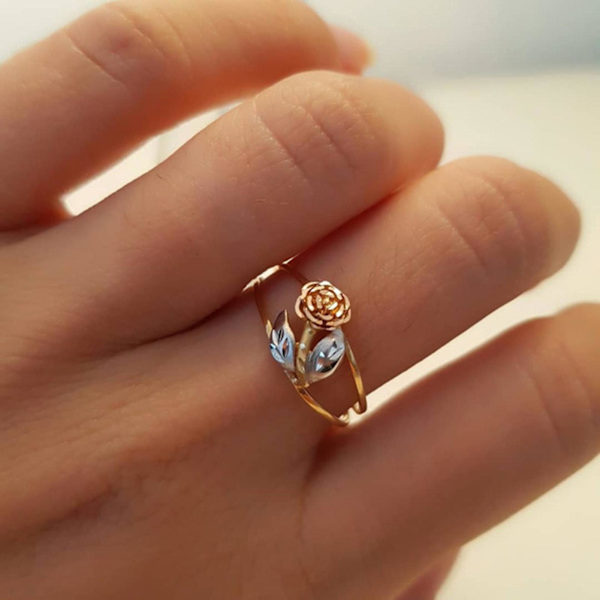 Kvinners Ring Rose Dobbel Farger Smykker Galvanisering Blomst Stilig Ring Bursdagsgaver US 6