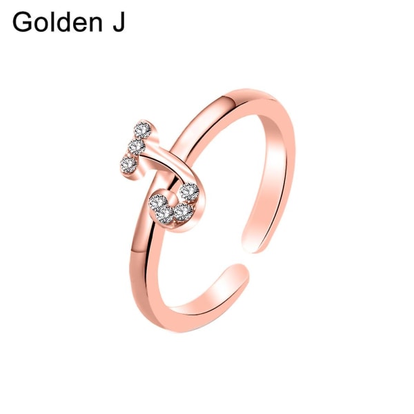 Mode Kvinnor Enkel A Till Z Engelska Alfabetet Bokstav Rhinestone Öppen Ring Smycken Rose Gold J