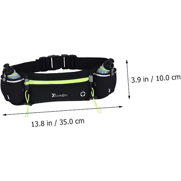 Löparbälte med Vattenflaskor (2 x 175ml), Hydration Bälte Vattentätt Midjeväska Passar iPhone Justerbar Sport Midja Green