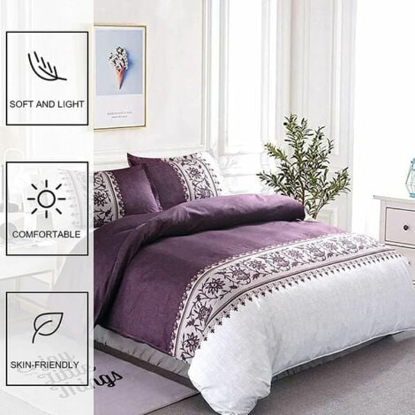 Lila Convallaria Print Mönster 3-delat Sängkläder Set för 2 personer Vändbart cover med stängning 200 * 200CM