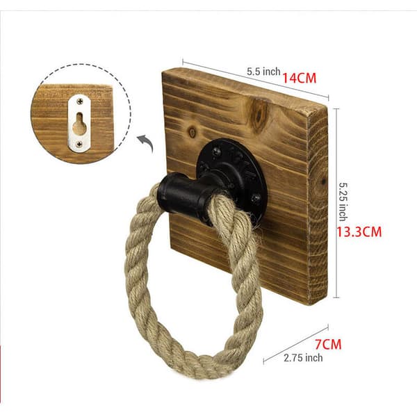 Rep-väggmonterad handduksring Amerikansk rustik trähandduksring (14*13.3*1),