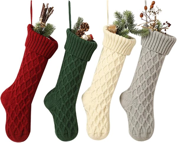 4-pack Kabelvirkade Julstrumpor Klassiska Dekorationer Present 1