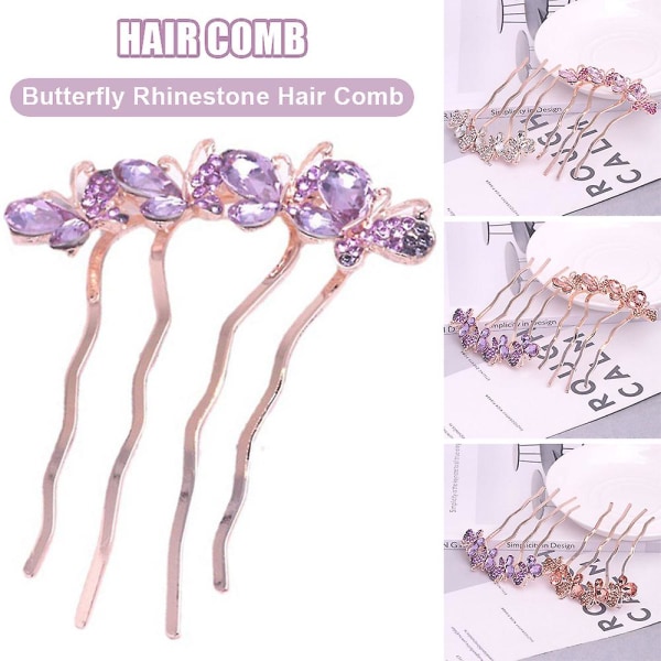 Sommerfugl Rhinestone Hårkam Tiara Voksen Hårtilbehør Hårklips Smykker Purple