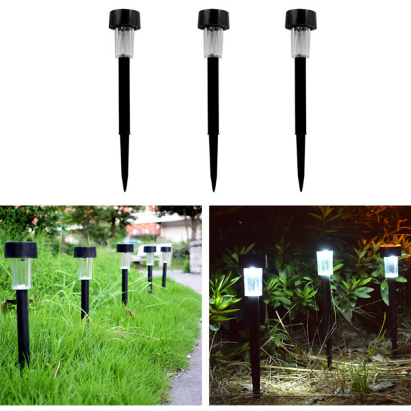 Liten Solcellelampe Vanntett Husholdnings LED Rustfritt Stål Hage Landskapslys Plenlys (2 stk Hvit Lys)