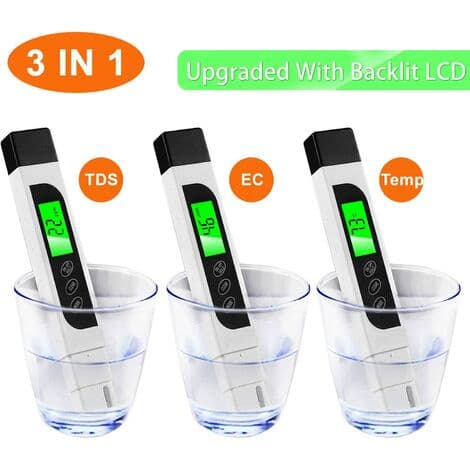 Vandkvalitetstester, Præcis EC Meter TDS Meter og Temperaturtestpen med Baggrundsbelyst LCD til Drikkbart Vand, Hydroponics