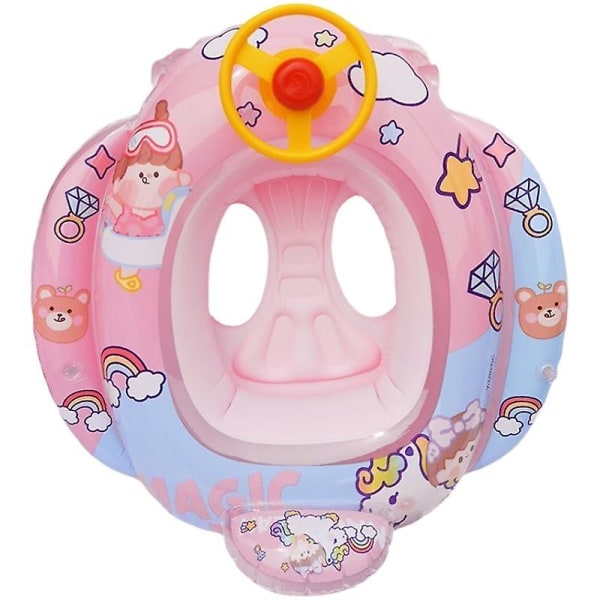 Baby oppblåsbar basseng flyte ring havfrue mønster svømme flyte båt med ratt horn for barn sete spedbarn båt basseng ring sommer oppblåsbar Pink Summer Fun