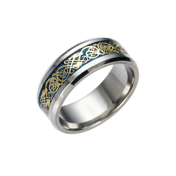 Snygg Herrar Titanstål Slät Yta Vigselring Finger Ring Smycken Present Blue and Golden US 6