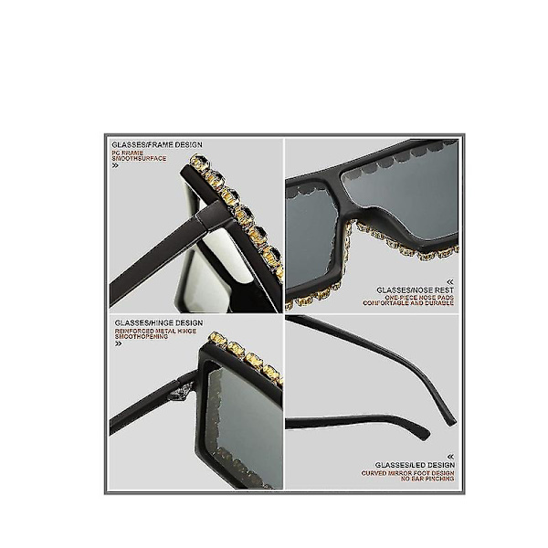 Flate Topp Kvadratiske Krystall Solbriller Unisex Retro Anti-UV Bling Solbriller