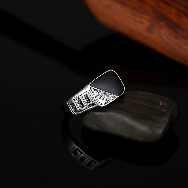 Moderne smykker Klassisk guld farve Rhinestone vielsesring Sort emaljeringe til mænd kvinder Julefest gaver Silver