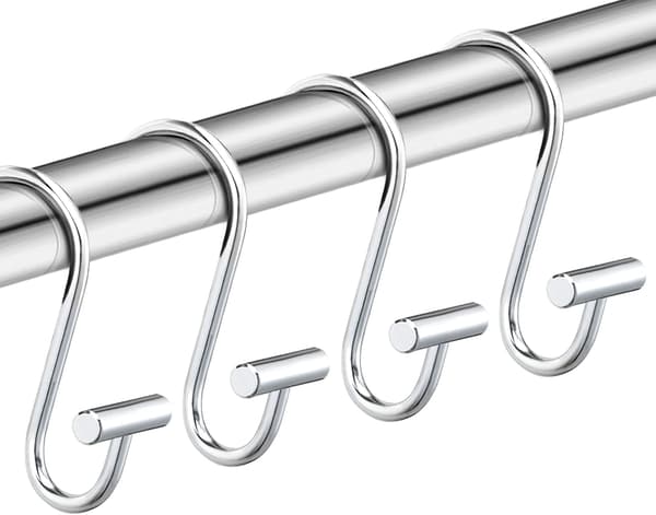 Silver Duschdraperihakar, Metall T-forma Rostfria Duschdraperihakar, Duschdraperistång, Set om 12