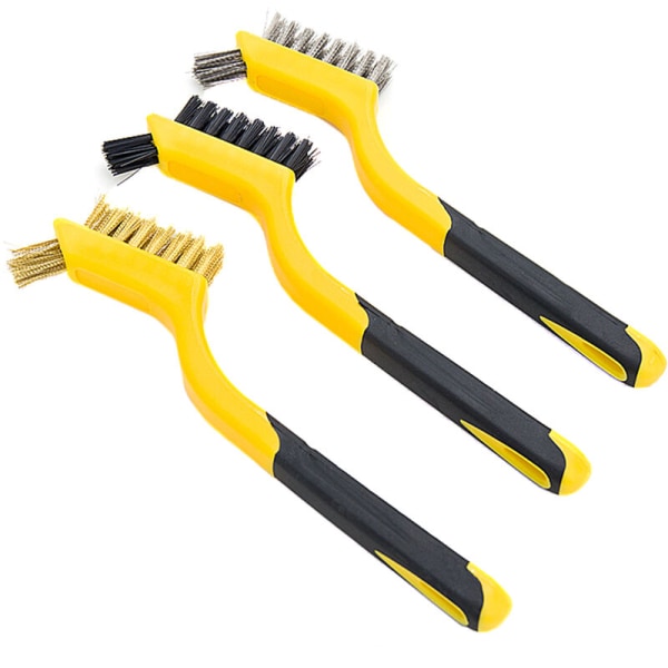 Industriell koppartrådsborste, nylon , stålborste, rengöring, rostborttagning, mini (3 delar 7 tums tandborste [gult handtag]
