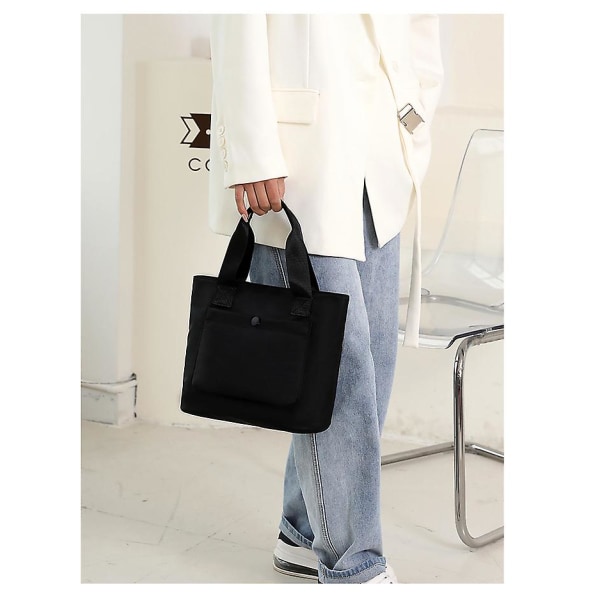Canvas tygväska för kvinnor Canvas handväska med stängning med multi fickor för tonåringar till vuxna svart)