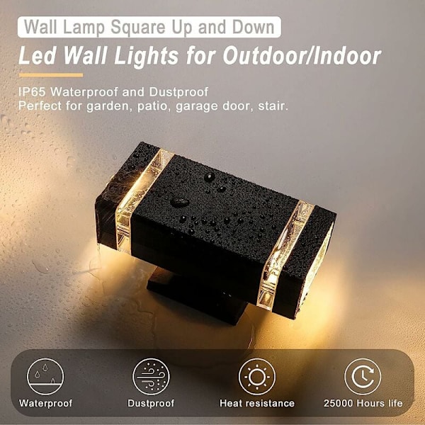 Svart Utomhusvägglampa 220V Enkel Modern Dubbelhuvud Kvadratisk Vägglampa Lämplig för inomhus och utomhus, gång, hall