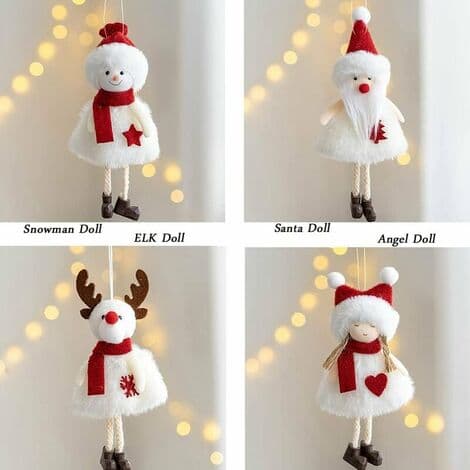 Julhängande Ornament Set med Älg, Tomte, Snögubbe och Ängeldocka - Julgranspynt för Tacksägelse