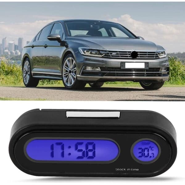 Biltermometer voltmeter ur, 2 i 1 bilinteriør mini elektronisk LED ur