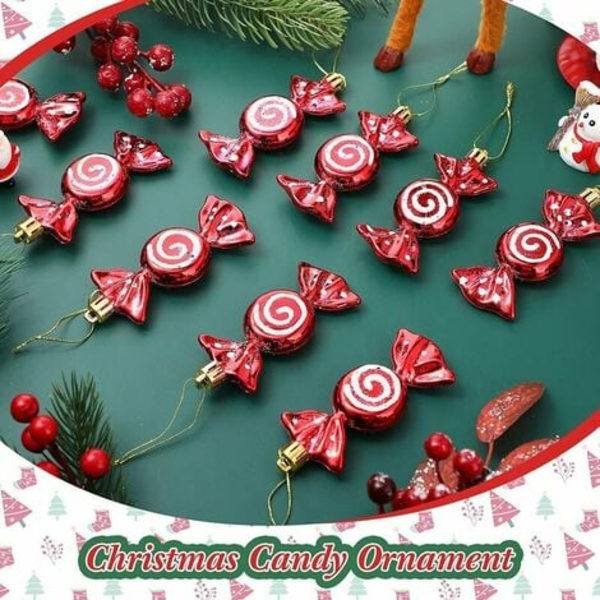 24 st julgodispynt Candy Cane Julgran Glitter Hängande Pynt Plast Pepparkaksvirvlar Deko