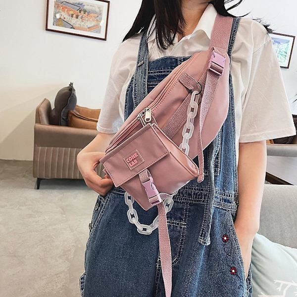 Enkel axelväsk, college-stil för kvinnor, mjuk tjej, student, nylon midjeväska A916-980 Pink