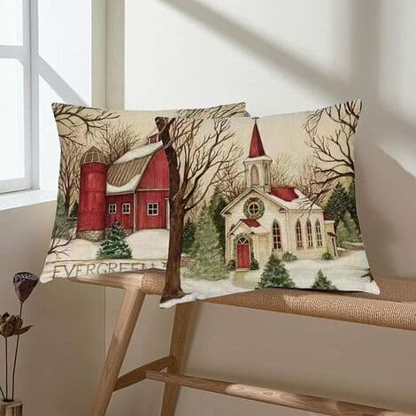 Jul Kuddfodral 45 x 45cm, 4 stycken Kuddfodral Bomullslinne Jul Kuddfodral Soffa Tomte Älg Jul Dekoration