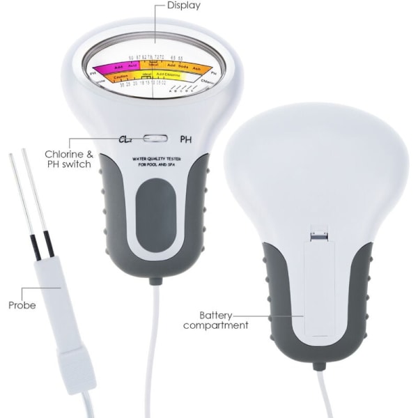 2 i 1 pH- og Klor-tester PC-102 pH-tester Klor Vandkvalitetstestmåler til Cl2 Swimmingpool Akvarium