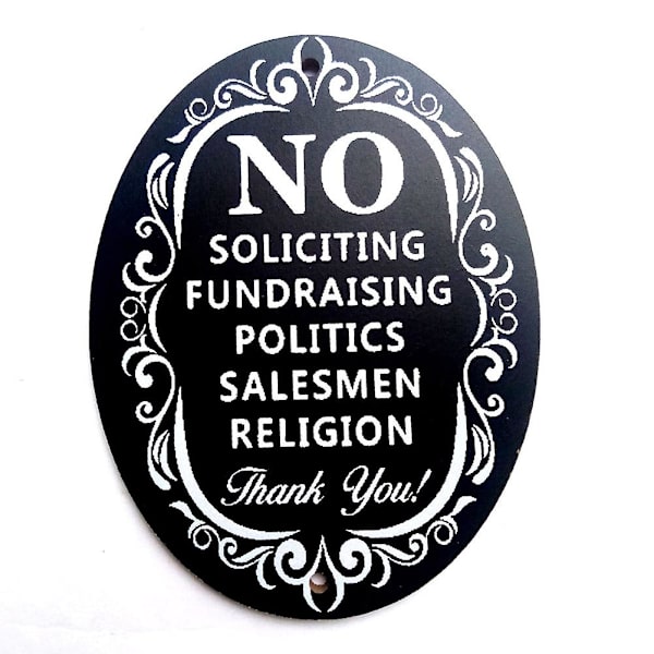 2 st. "No Soliciting" Insamlings Skylt Hemma Affärsdörr Plåt Trähantverk Ornament