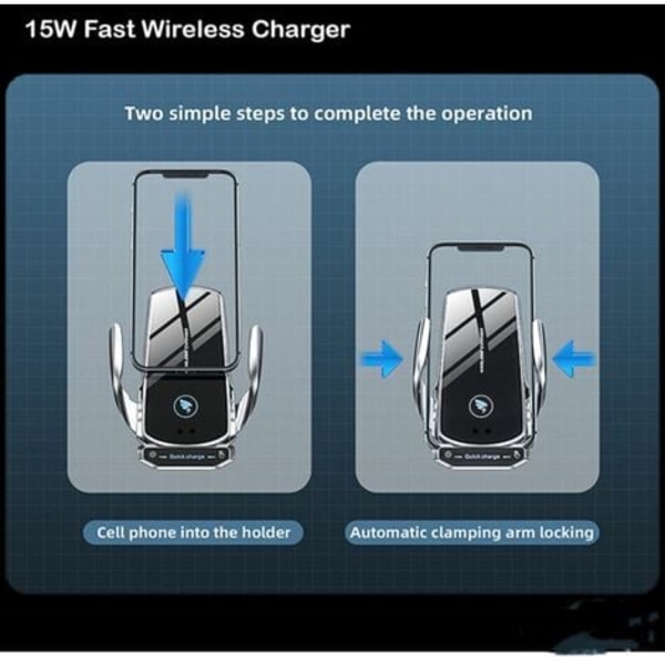 Trådlös billaddare, telefonhållare, automatisk fastspänning, luftventilationsfäste kompatibel med iPhone 13 Pro, 12 Max Mini/11/XS/XR Sa