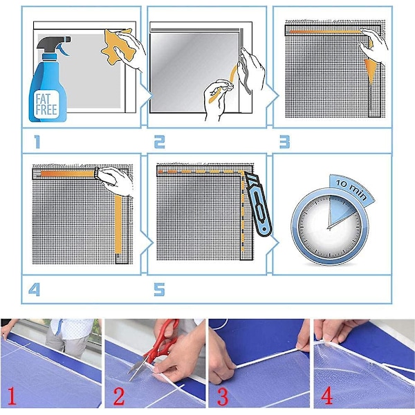 Vindue Myggenet, 3 Dele Myggenet Rulle Insekter Myg, Beskytter Net Mesh Vindue Gardin Standard Skærm Til Vindue 150 X 200cm Hvid