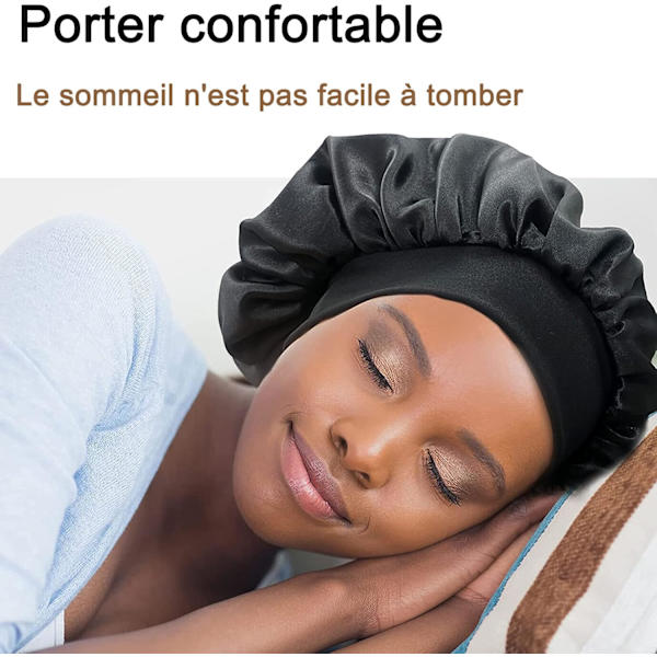 Satin Natbonnet, sovehatte, elastisk bredt bånd til kvinder